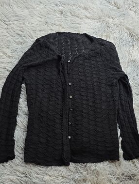 Black Knit Button-Front Women's Sweater Cardigan